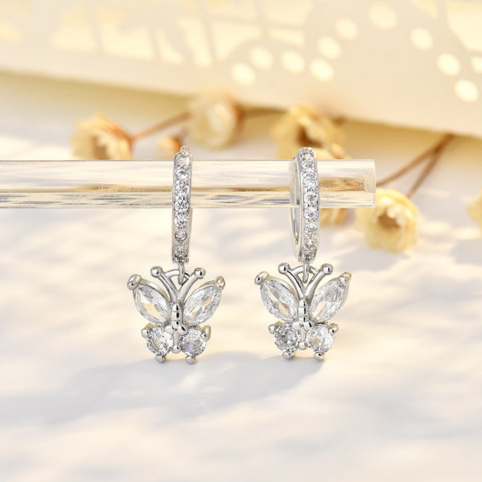 Wholesale Butterfly sterling silver needle earrings with fashionable and simple style, ear buckles, and headwear accessories