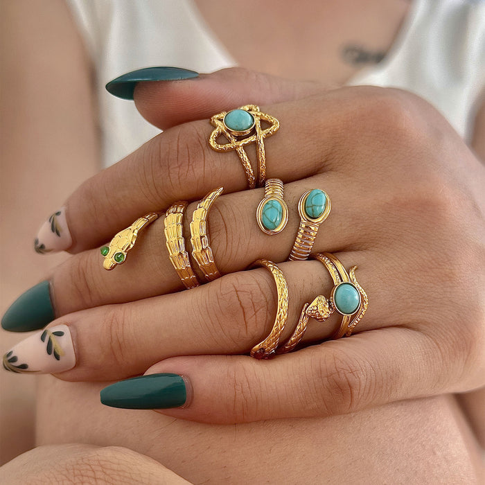 Wholesale Stainless Steel Snake-Shaped Turquoise Adjustable Rings