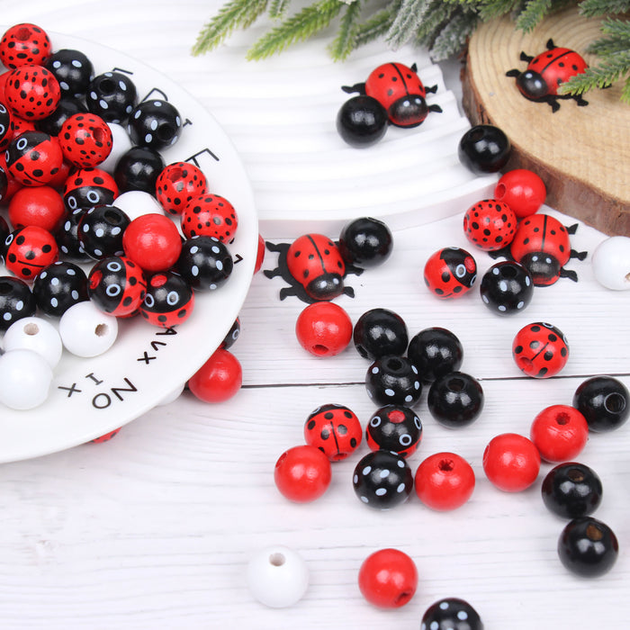 Wholesale 50PCS Ladybug Series Wooden Beads JDC-BDS-TianYue015