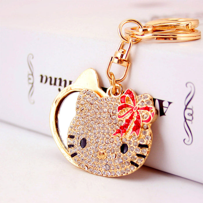 Wholesale  creative cute diamond-embedded cartoon mirror keychain women's accessories pendant key chain