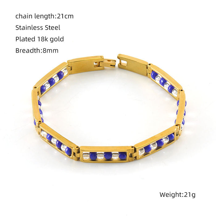 Wholesale 18K gold titanium steel bracelet with colored beads