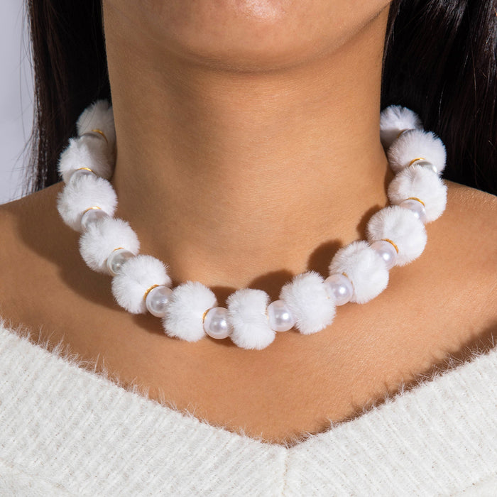 Wholesale Acrylic Beaded Choker Necklace Colorful Pom-Pom Design Fashion Jewelry Accessory MOQ≥2