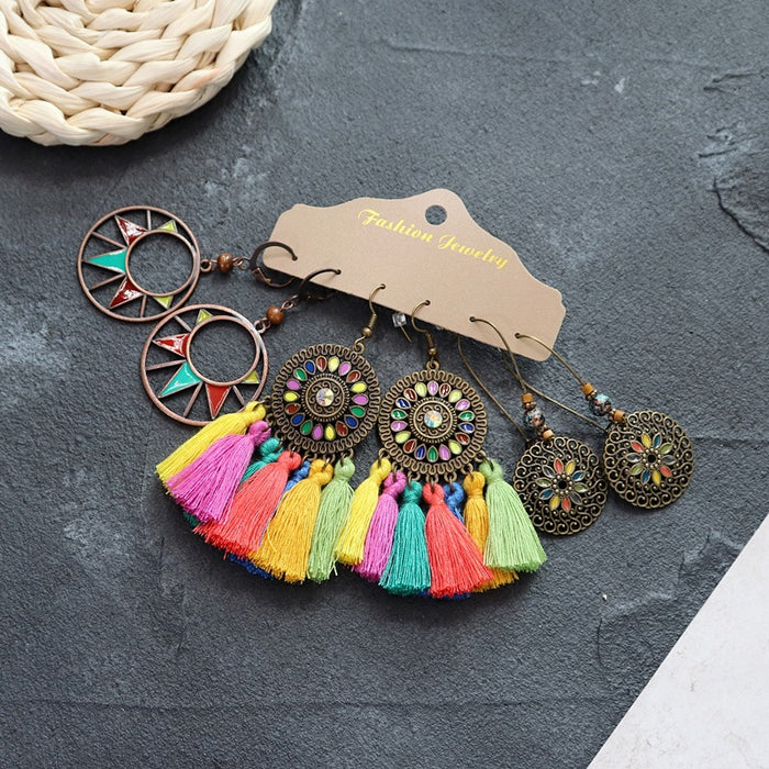 Wholesale Bohemian Ethnic Style Long Alloy Earrings JDC-ES-Luox011