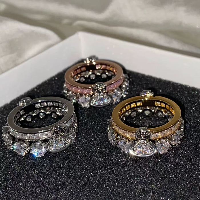 Wholesale Ring, female niche design, double-layer sparkling diamond Saturn high-end ring