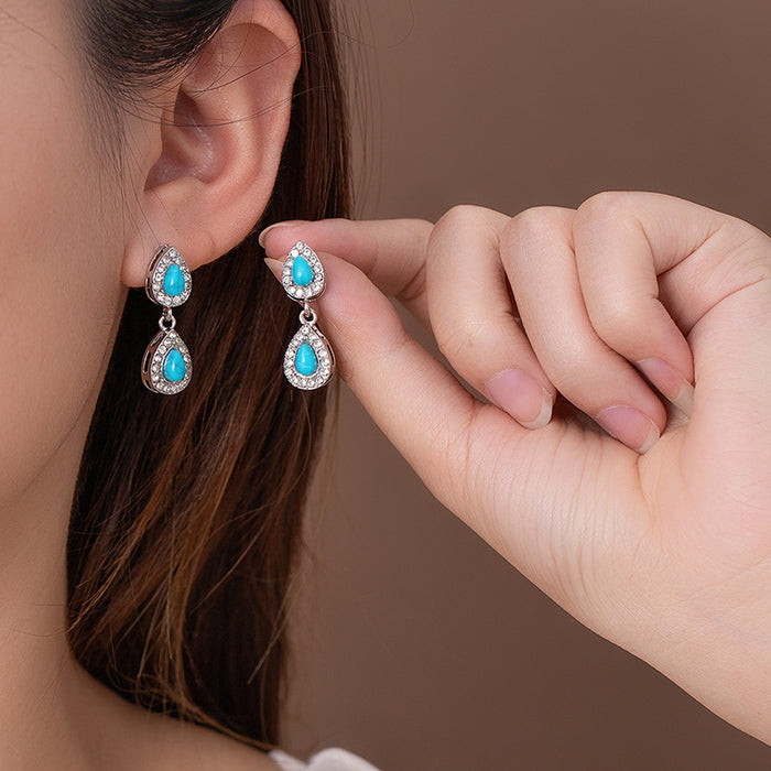 Wholesale Retro Ethnic Style Teardrop Turquoise Earrings