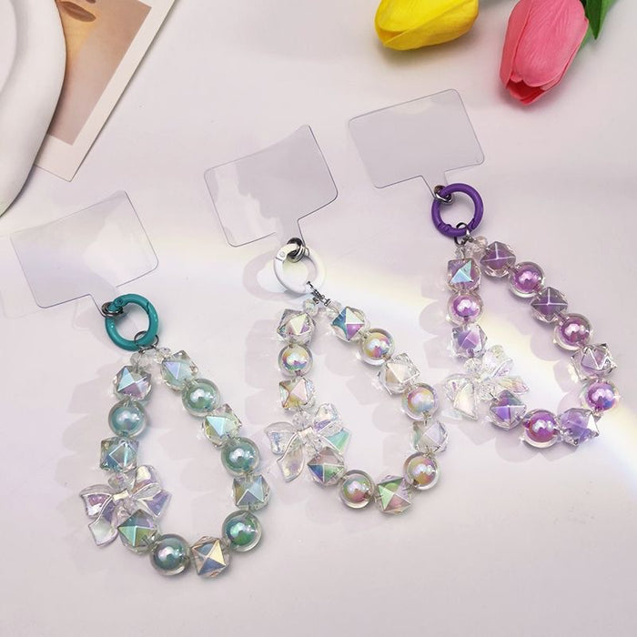 Wholesale Beaded Mobile Phone Chain Acrylic Beads in Beads Bow Wrist Lanyard