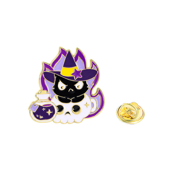 Wholesale Oil dripping alloy brooch black cat magician cat small animal schoolbag accessories clothes decoration cartoon badge