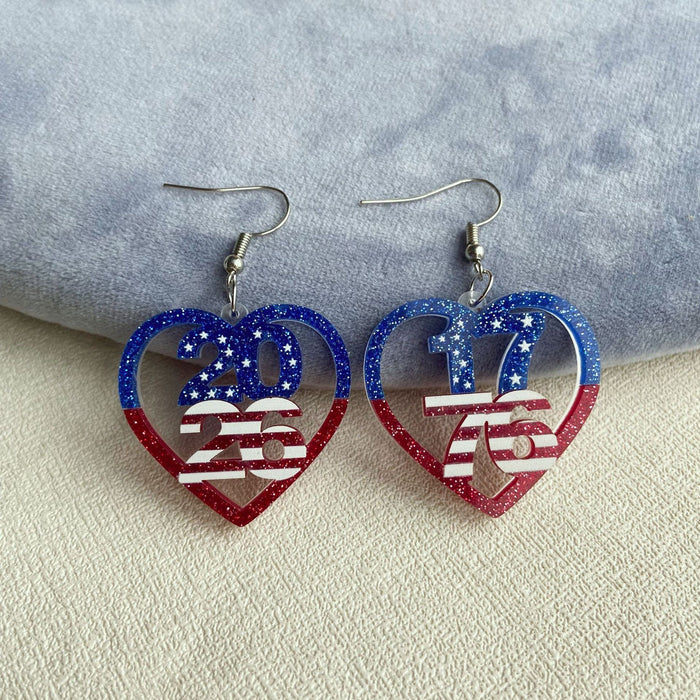 Wholesale Acrylic Double Layer Heart Drop Earrings Jewelry Accessory Independence Day