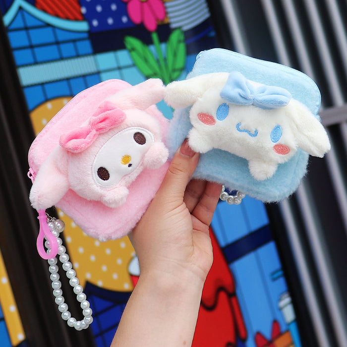 Wholesale Trendy Plush Animal Head Zipper Coin Purse With Beaded Wrist Strap Cute Gift