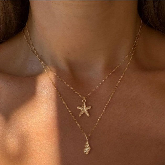 Wholesale Starfish Shell Pearl Pendant Necklace Clavicle Chain for Women