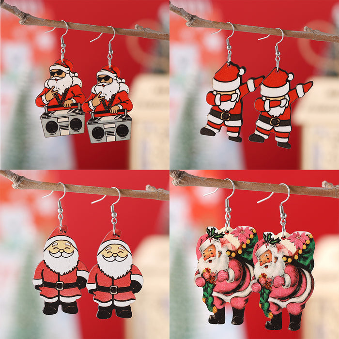 Wholesale Christmas Santa Pendant Earrings Wooden Double-sided Earrings Christmas