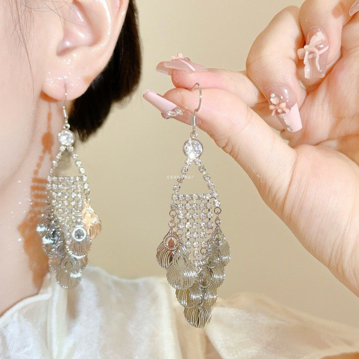 Wholesale Exaggerated Silver Long Metal Tassel Hoop Earrings