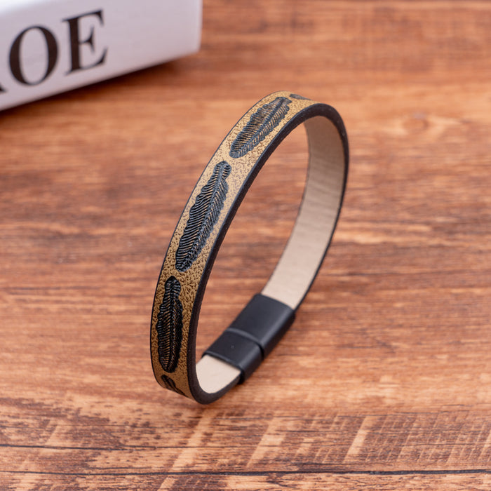 Wholesale Minimalist Feather PU Leather Bracelet Personalized Bracelet Magnetic Buckle Bracelet Jewelry Wholesale