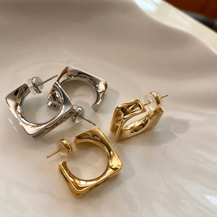 Wholesale Geometric square minimalist metallic earrings