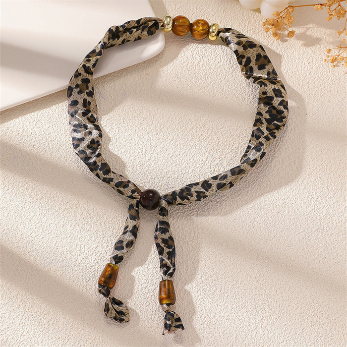 Wholesale Stylish Leopard Print Silk f Necklace Coffee Color Acrylic Pendant Jewelry Accessory