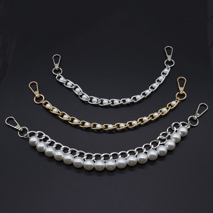 Wholesale Aluminum Chain Handbag Beaded Shoulder Chain Retro Simple Imitation Pearl Bag Chain Mobile Phone Chain
