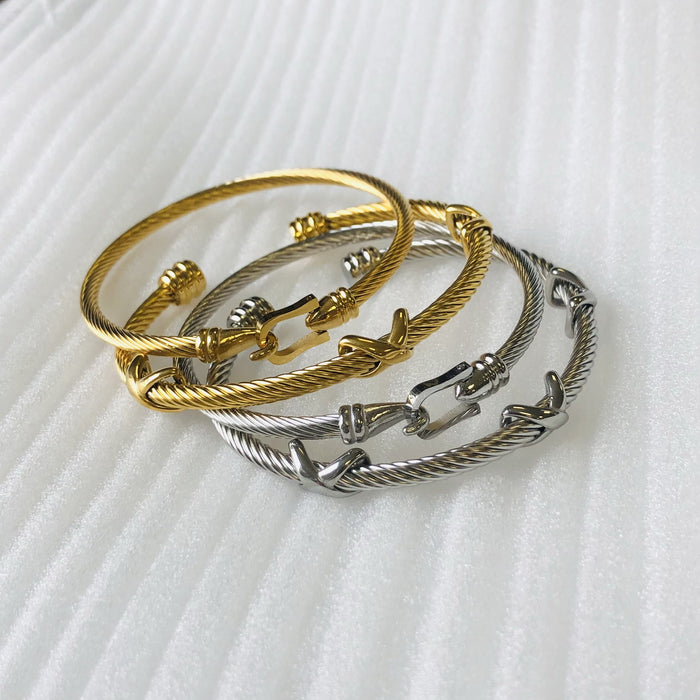 Wholesale Personalized Wire Rope Horseshoe Buckle Titanium Steel Bracelet JDC-BT-Xuel007