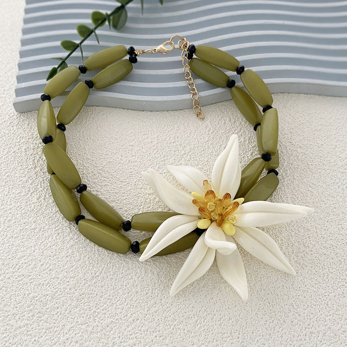 Wholesale White Large Flower Double-Layer Bamboo Necklace with Stylish