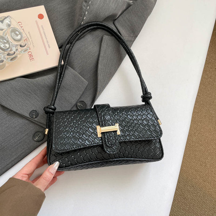 Wholesale Trendy Woven PU Crossbody Bag Black Urban Simple Daily Shoulder Bag