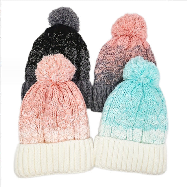 Wholesale fur ball fleece-lined warm knitted winter hat