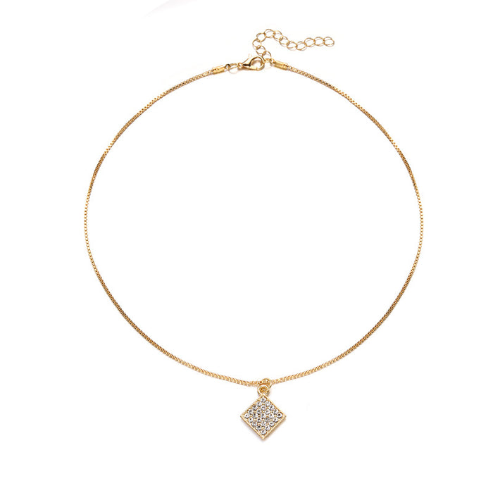 Wholesale New jewelry alloy diamond necklace, simple and versatile square pendant