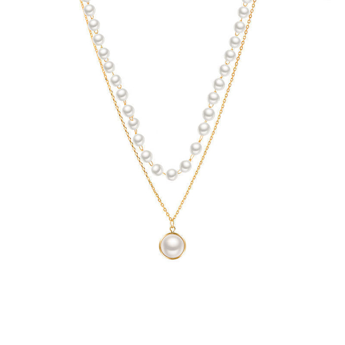 Wholesale Fashionable and minimalist necklace with personalized and niche design, double layered necklace with pearl collarbone chain