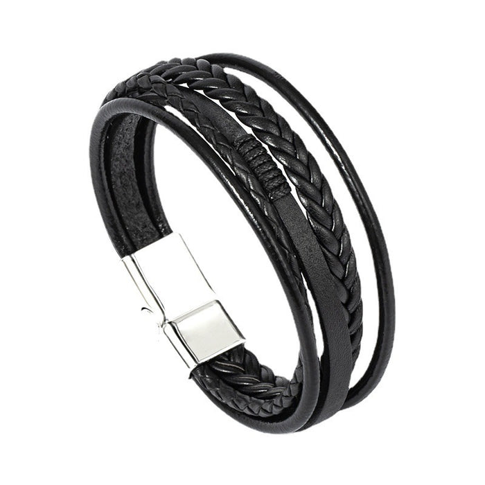 Wholesale Retro Leather Bracelet Fashion Simple Style Alloy Magnetic Buckle Hand-woven Men's Bracelet Personality Jewelry JDC-BT-XH009