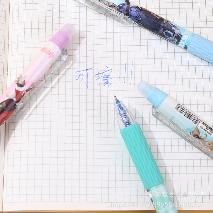 Wholesale Cartoon erasable pen blue easy to erase thermal gel pen student cute push erasable pen