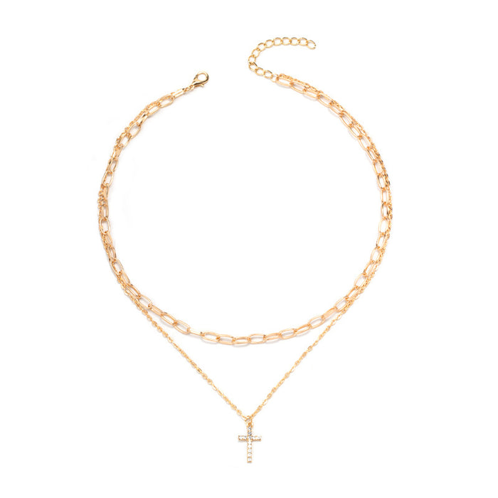 Wholesale Versatile Full Diamond Necklace, Fashionable, Personalized, Minimalist, Cross Multi Layer Necklace