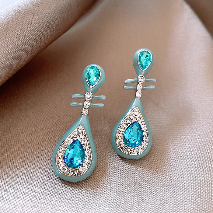 Wholesale Silver needle oil drop flower geometric earrings  summer new all-match earrings