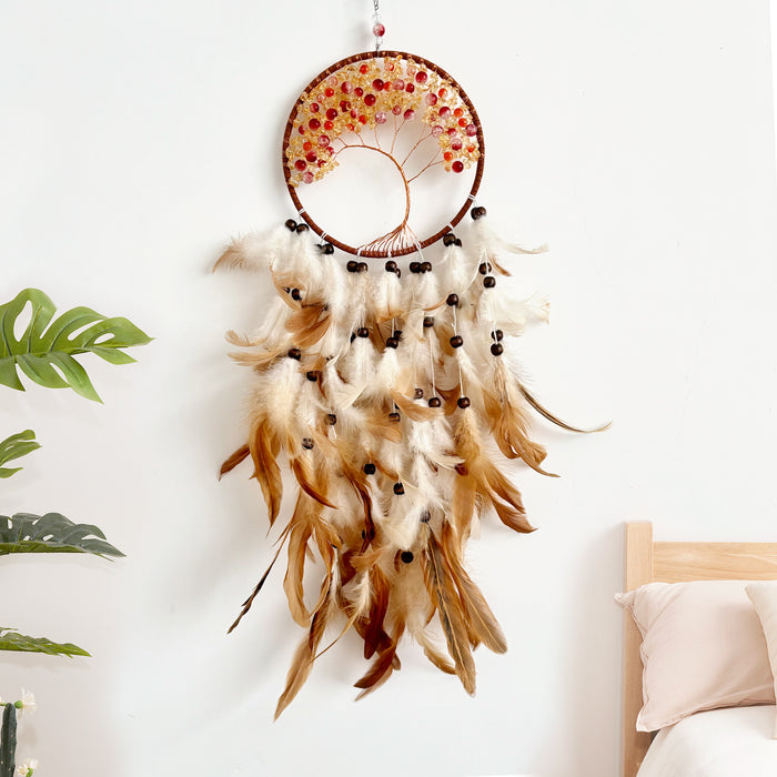 Wholesale Iron Hoop Cotton Thread Feather Handmade Dreamcatcher with Crystal Stones Tree of Life MOQ≥2