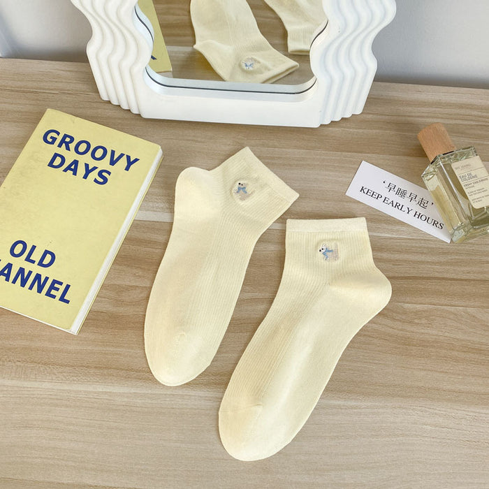 Wholesale Socks Embroidered Short Tube Sweat Absorbing Breathable Cotton Socks Thin