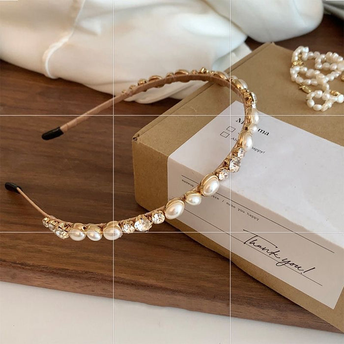 Wholesale  Retro  Diamond-encrusted Pearl Headband Water Drill Headband  Pressure Hair Headwear Irregular Hair