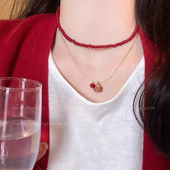 Wholesale  Red Necklace Women's Overlapping Clavicle Chain Niche Accessories Woolen Chain