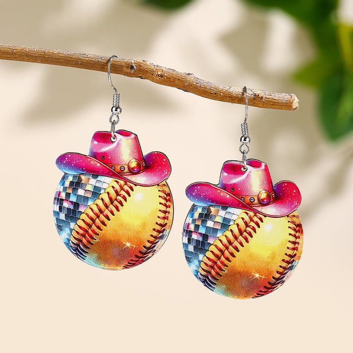 Wholesale Denim Hat Ball Wooden Pendant Earrings Rugby Football Volleyball Earrings Gifts