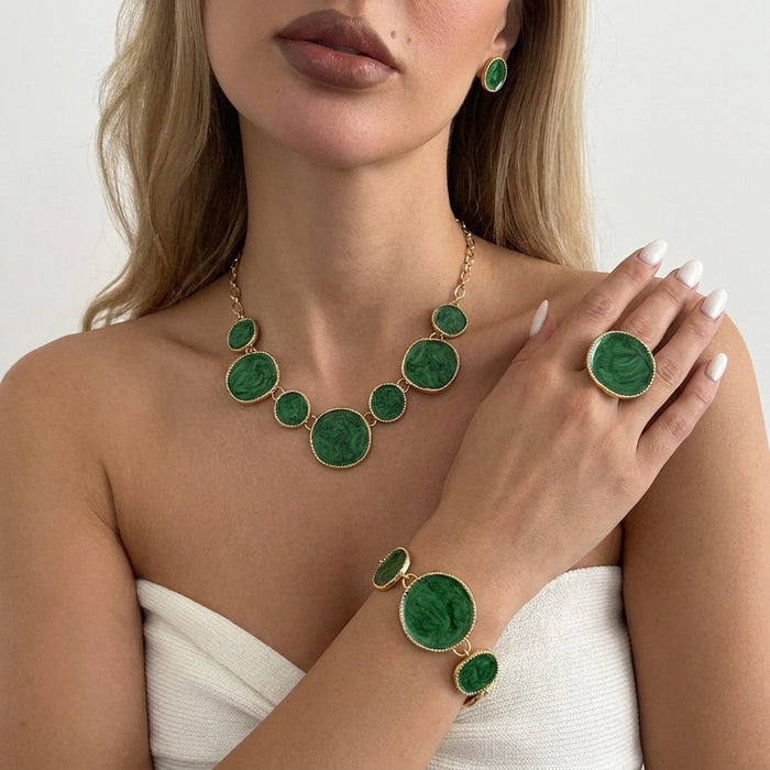 Wholesale Vintage Geometric Circle Necklace Earring Bracelet Set Irregular Jewelry set