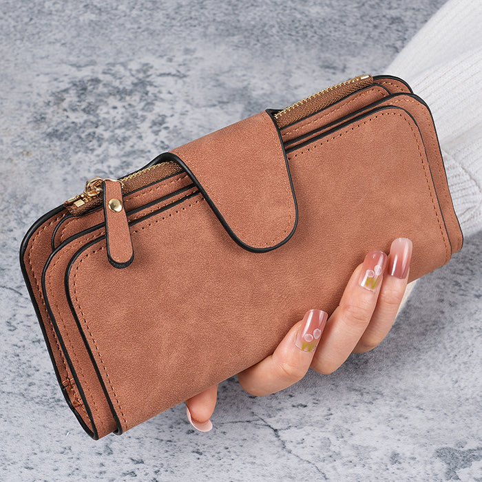 Wholesale Black Solid Color Long Wallet Clutch with Sewing Line Detail - Everyday Use Fashion Accessory