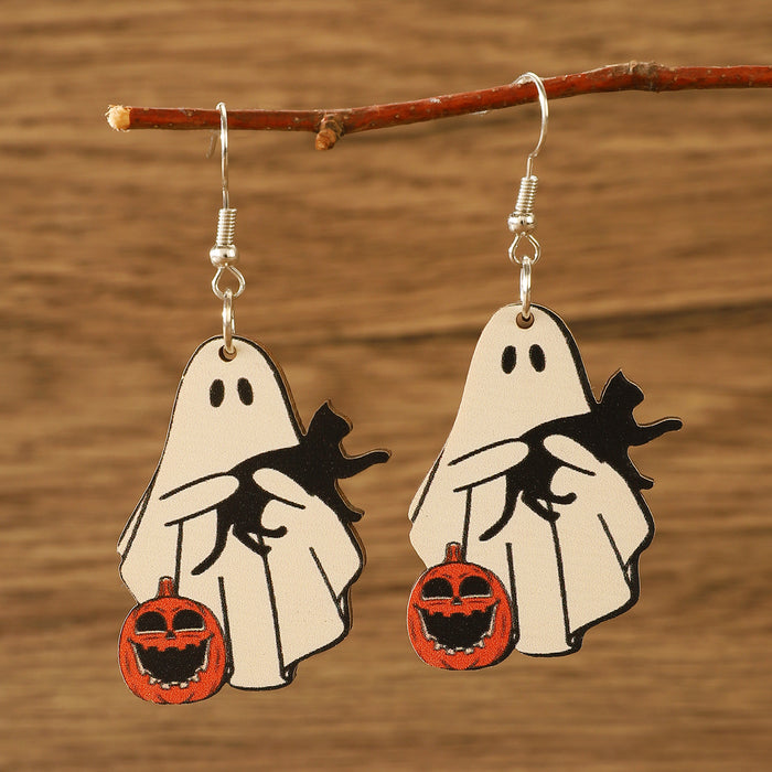 Wholesale  Gothic Skull Flamingo Pumpkin Ghost Pendant Wooden Holiday Earrings