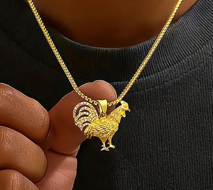 Wholesale Titanium Steel Gold Plated Diamond Chicken Necklace JDC-NE-ChengHan012