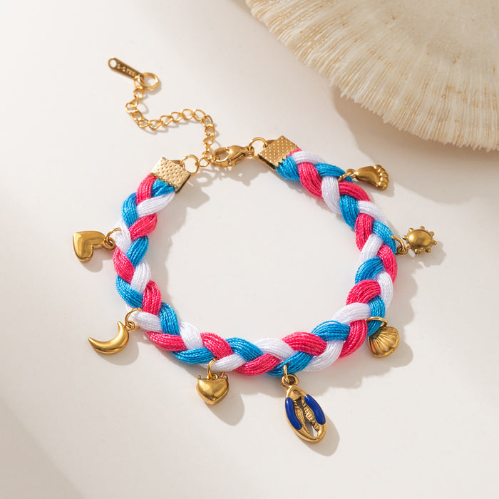 Wholesale New Stainless Steel Ocean Shell Bracelet Hand Woven Titanium Steel Heart shaped Holiday Rope Ornament