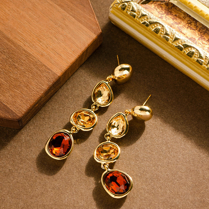 Wholesale Fashionable and exquisite vacation style colorful crystal gemstone tassel earrings with high-end feel, long silver needle earrings