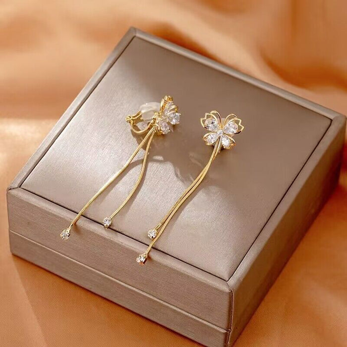 Wholesale Butterfly tassel earrings with feminine temperament, long earrings with high-end feel, ear accessories, ear clips without ear holes