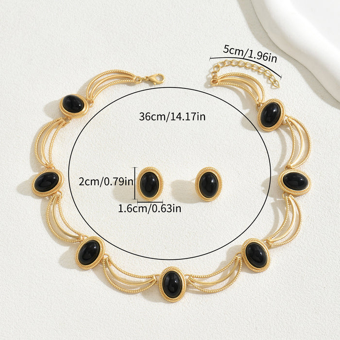 Wholesale Ladies' Earring Necklace Set Retro Light Luxury Inlaid with Gemstone Design, High Grade Clavicle Chain