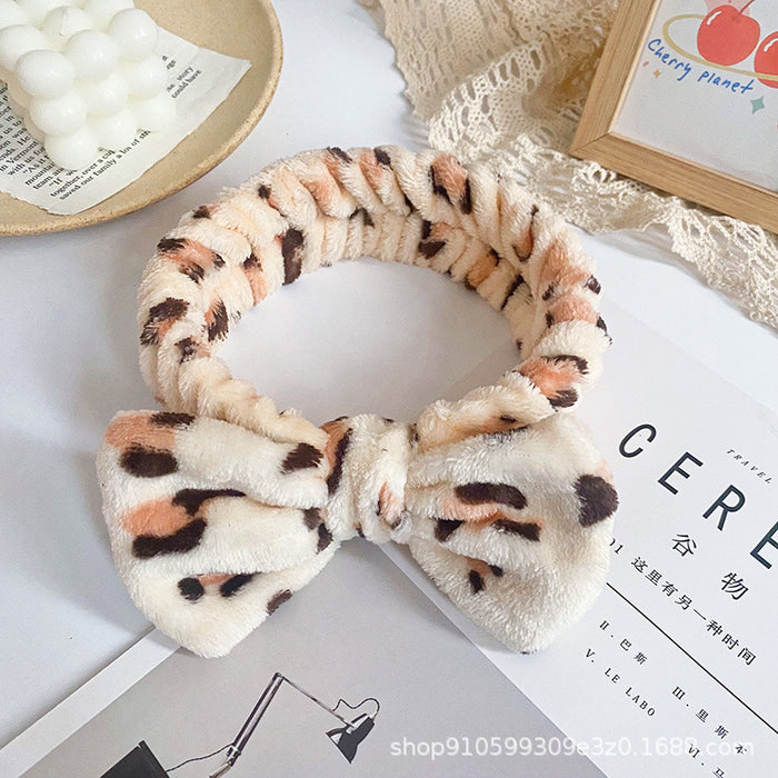 Wholesale Leopard Print Polka Dot Striped Bow Headband Women' s Face Wash Sports Headband Coral Velvet Hair Accessories