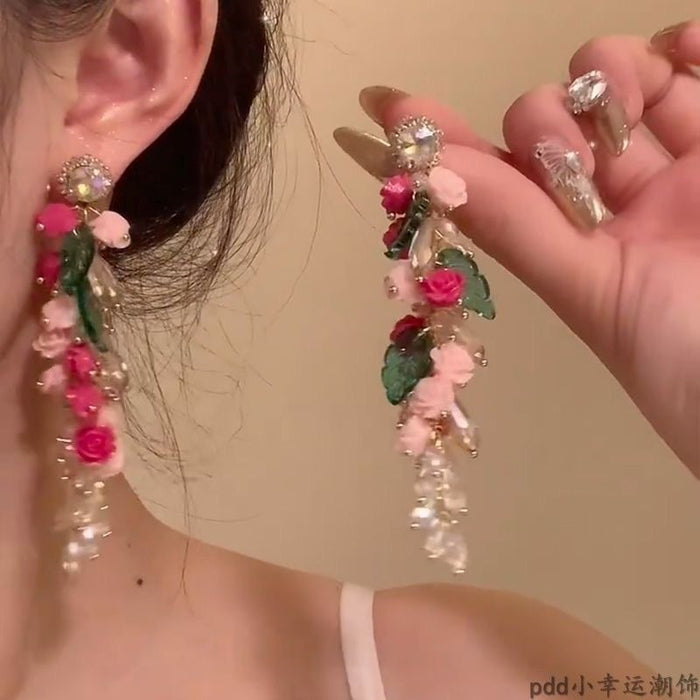 Wholesale Butterfly tassel earrings with sweet flowers, long earrings with exquisite temperament, and delicate earrings