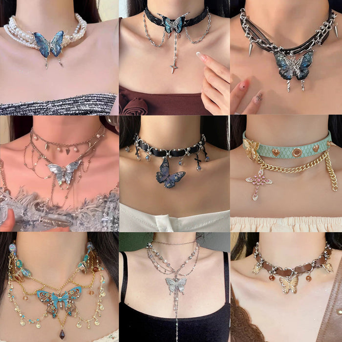 Wholesale Butterfly tassel necklace, heavy-duty necklaces, punk retro necklaces, neckband accessories