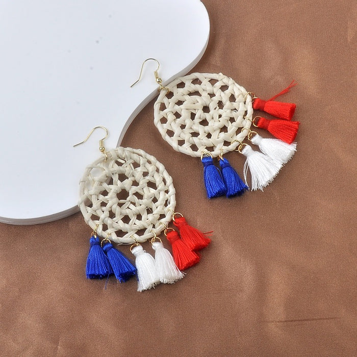 Wholesale American Independence Day Exaggerated Tassel Earrings JDC-ES-XLL003