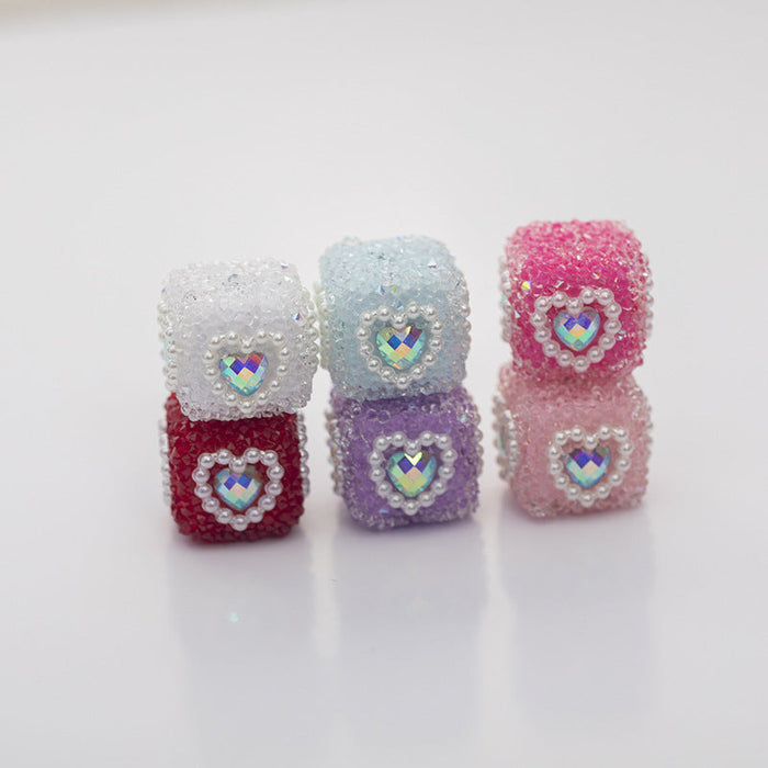 Wholesale Acrylic Solid Blocks Wrapped in Diamonds, Pearls, Love DIY Sugar Straight Hole Bead String JDC-BDS-HuaZ010