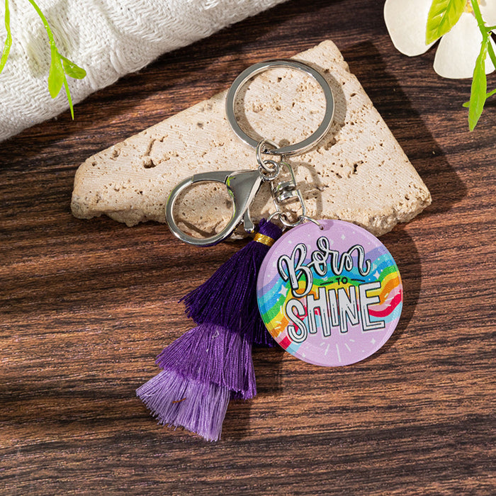 Wholesale Acrylic Gradient Tassel Keychain Round Color Letter Bag Pendant