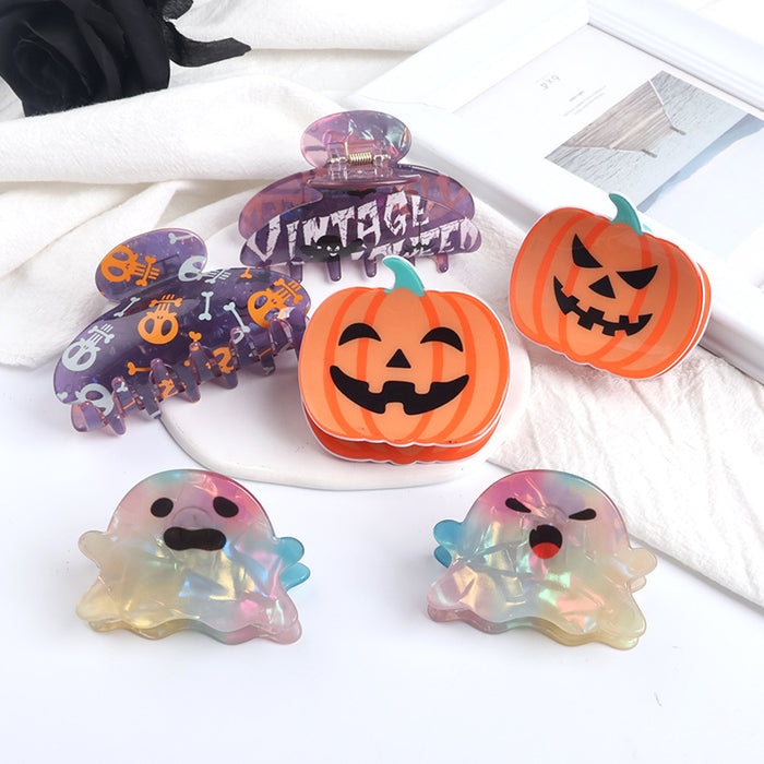 Wholesale Halloween imitation acetate  funny dark style shark clip personality creative pumpkin hairpin ghost clip